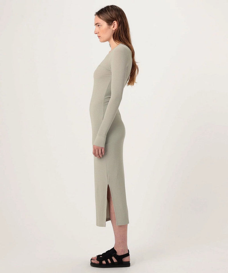 Vestido canalé escote pico - Limo - Mujer