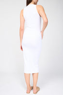 Vestido de crepé de punto mate con cuello alto - Blanco - Mujer