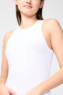 Vestido de crepé de punto mate con cuello alto - Blanco - Mujer