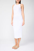 Vestido de crepé de punto mate con cuello alto - Blanco - Mujer