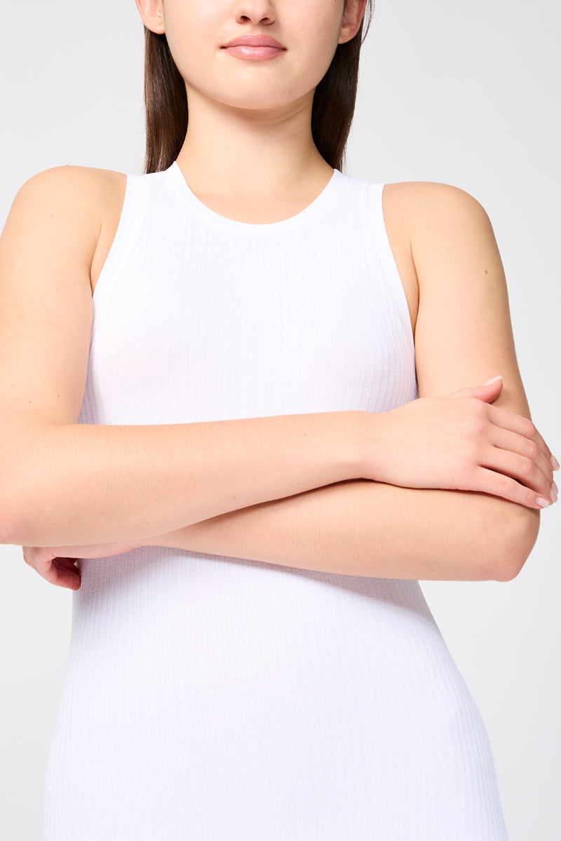 Robe Col Montant En Crêpe Jersey Mat - Blanc - Femme