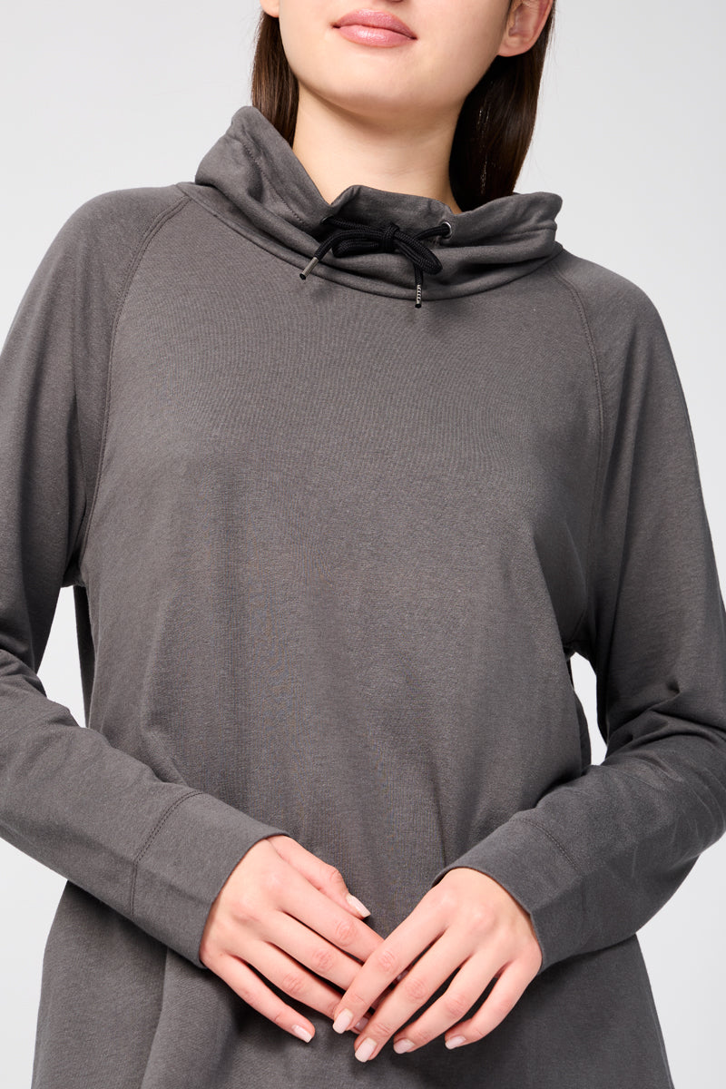 Oversized Fine Terry Sweatshirt with Funnel Neck - Women's