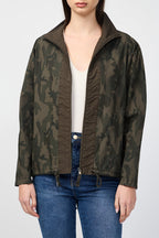 Camouflage Jacket With Funnel Neck And Zip Fastening - Hunter Pigment - Women
