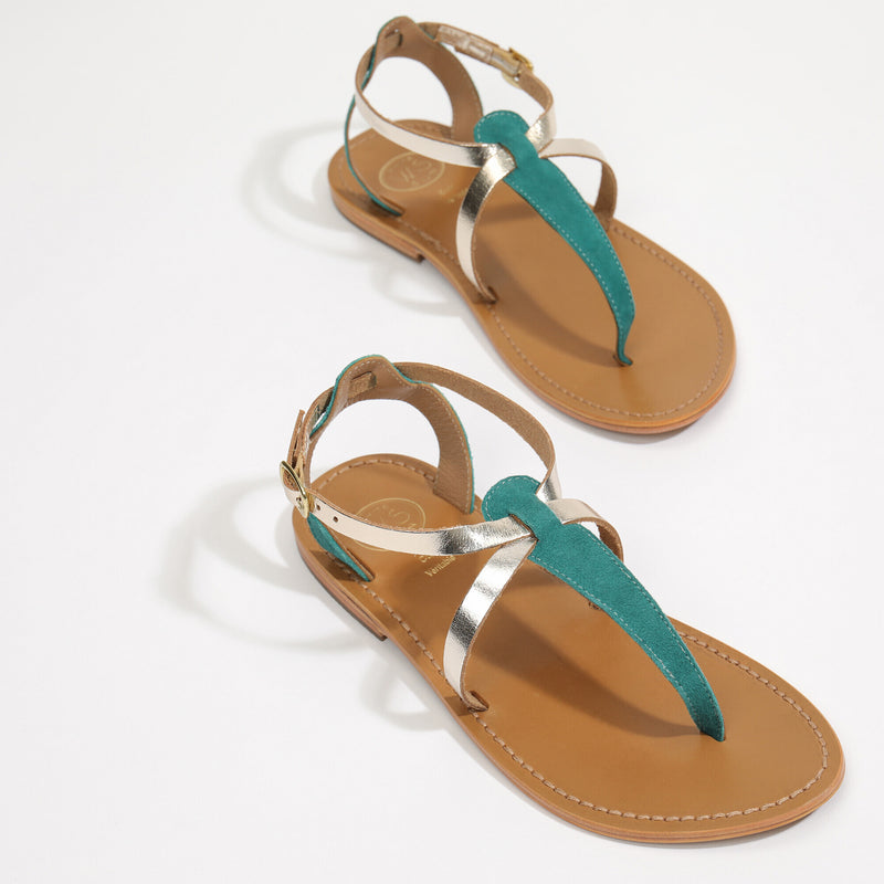Scriptura Sandals - Emerald & Gold