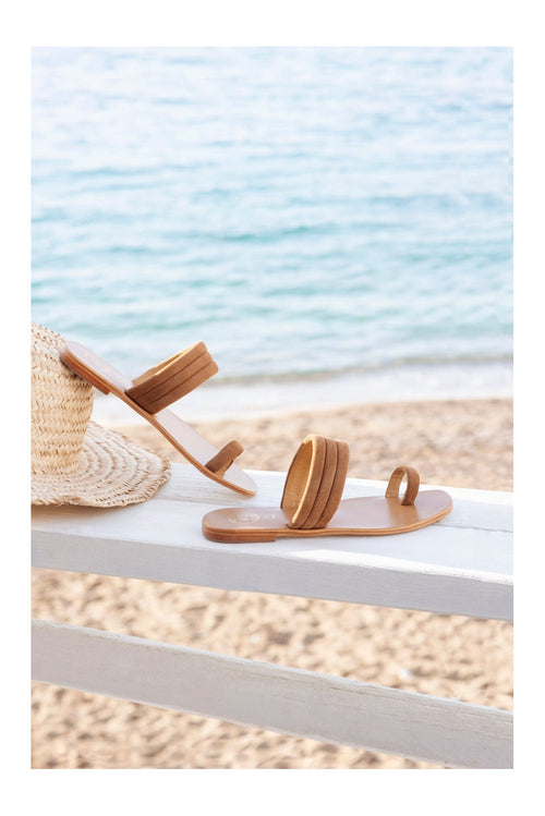 White Sun - Millu Mules - Camel Goat Suede - Brown