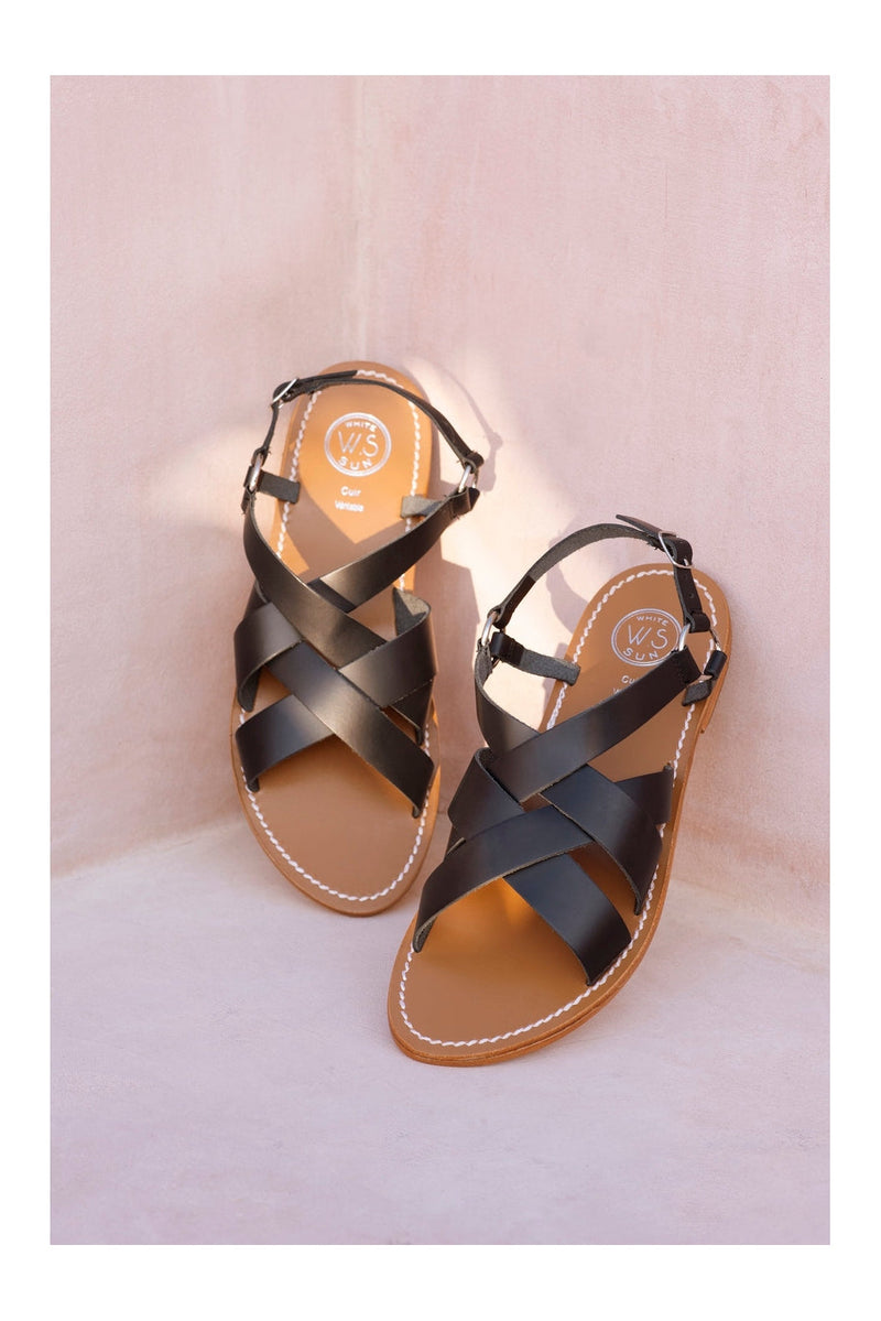 White Sun - Ella Sandals - Black Buff - Black