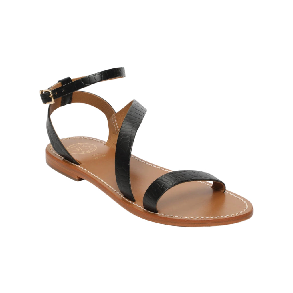 White Sun - Xigala Sandals - Black Croco Print Goat Leather - Black Croco
