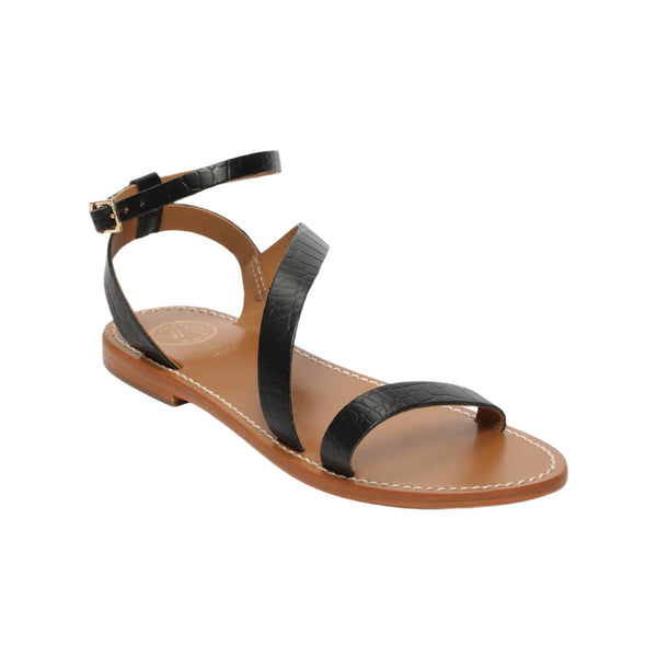 White Sun - Xigala Sandals - Black Croco Print Goat Leather - Black Croco