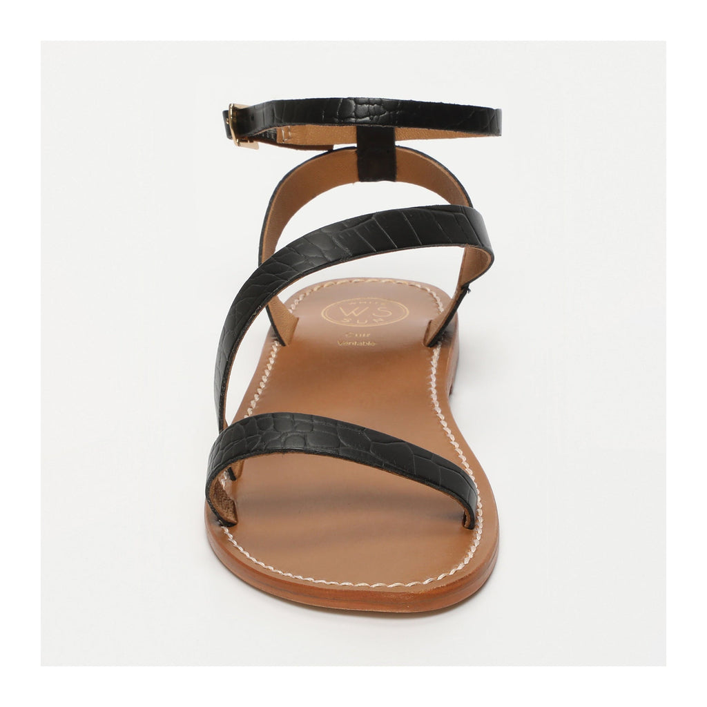 White Sun - Xigala Sandals - Black Croco Print Goat Leather - Black Croco