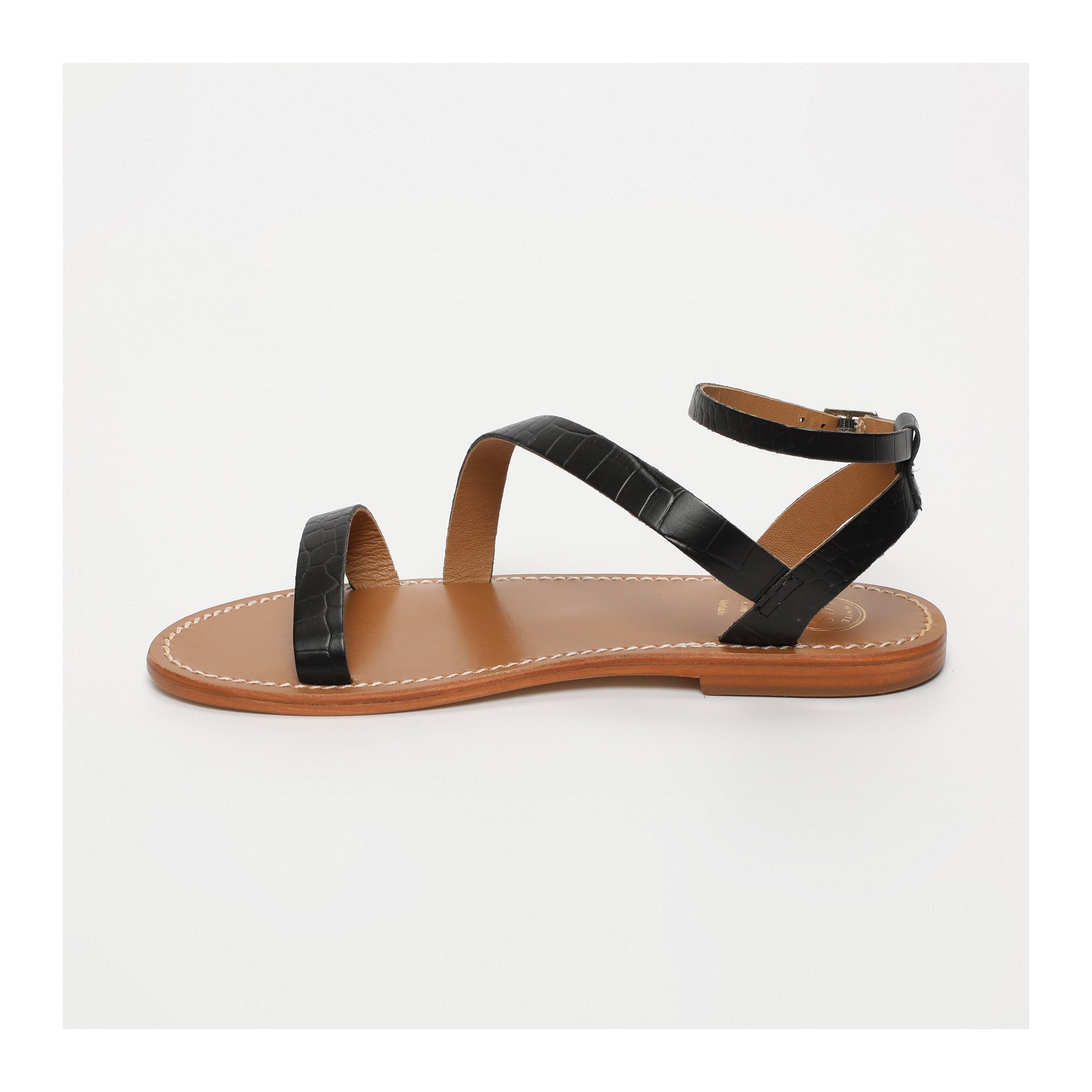 White Sun - Xigala Sandals - Black Croco Print Goat Leather - Black Croco