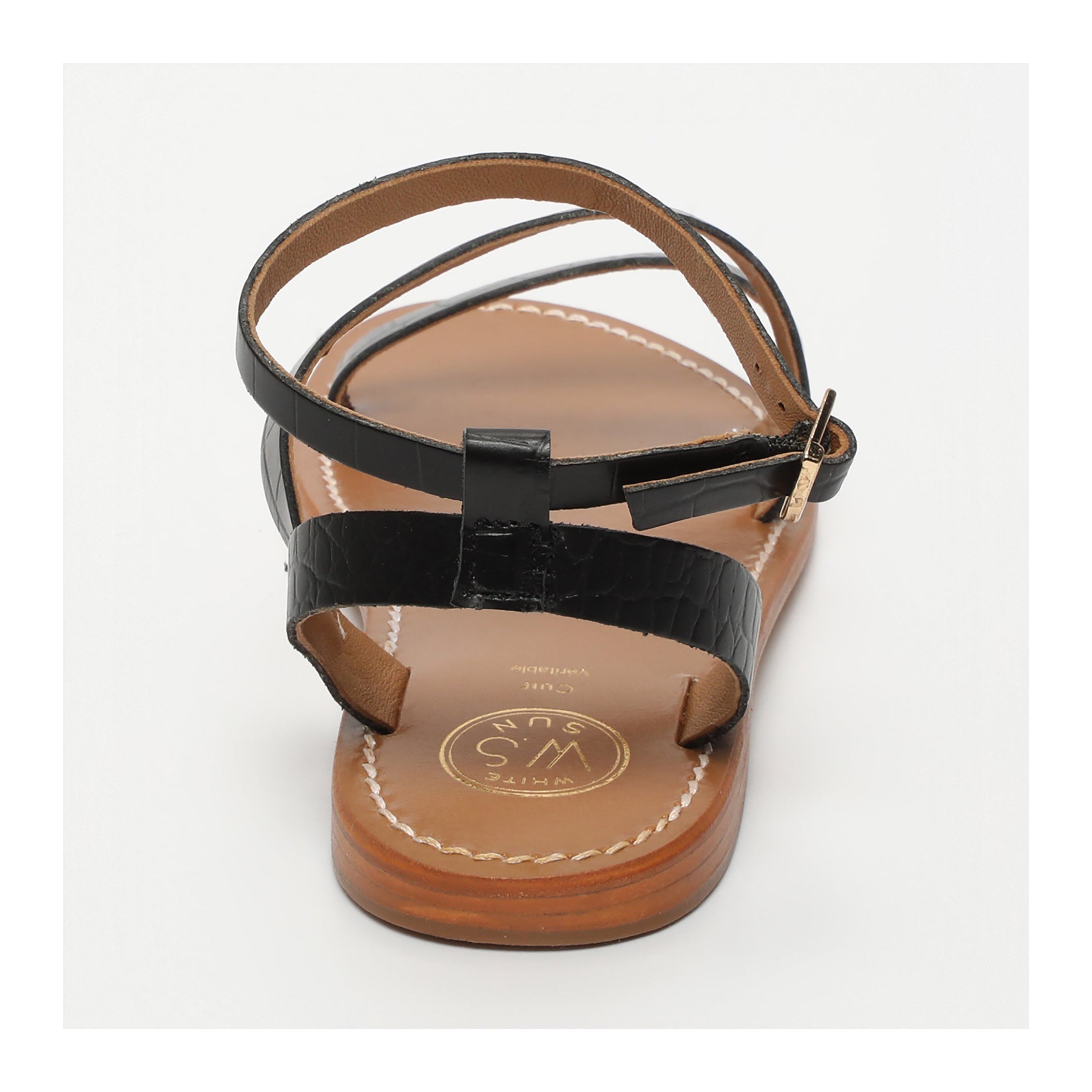 White Sun - Xigala Sandals - Black Croco Print Goat Leather - Black Croco