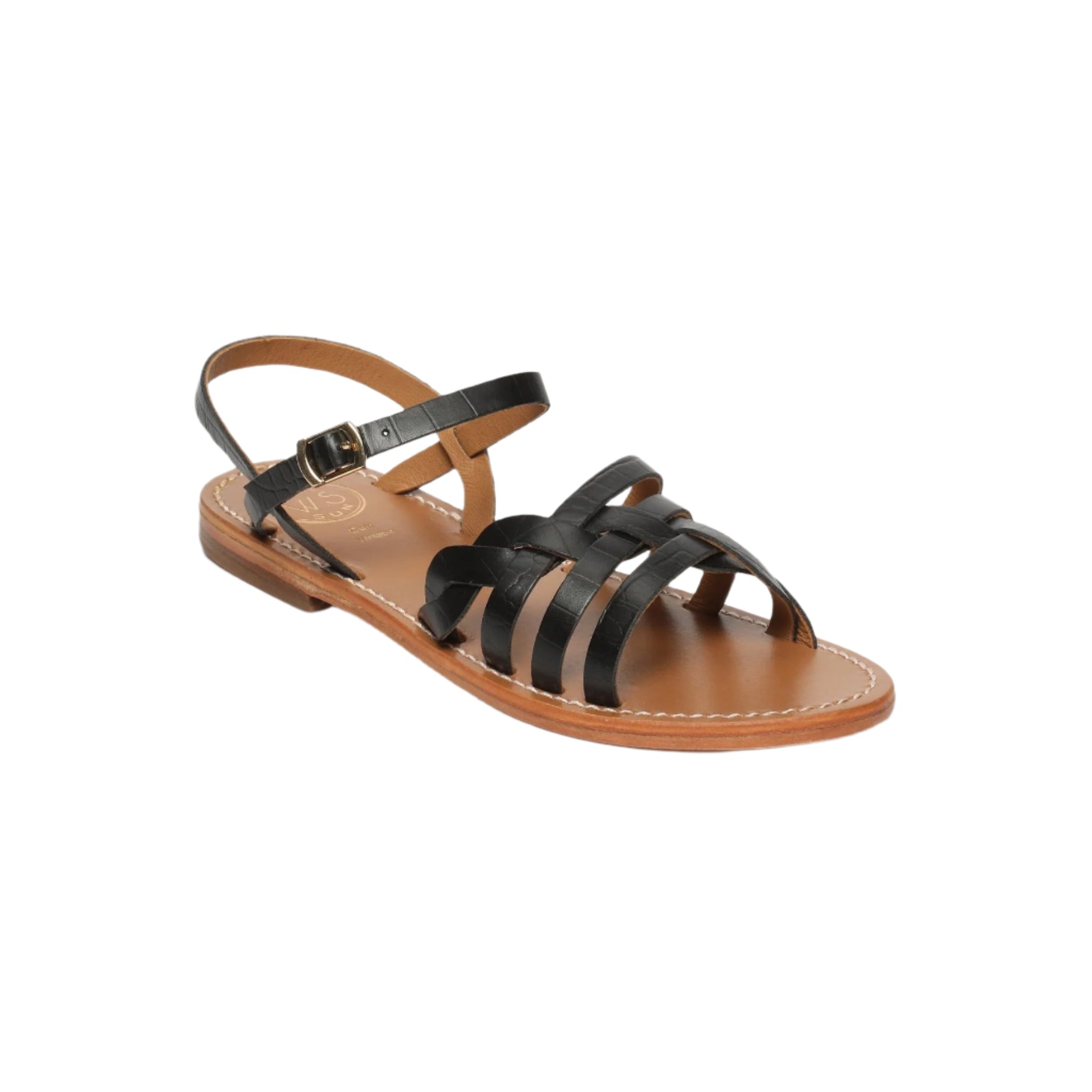 White Sun - Sandalias Rubra - Cuero de cabra negro con estampado de cocodrilo - Motivos