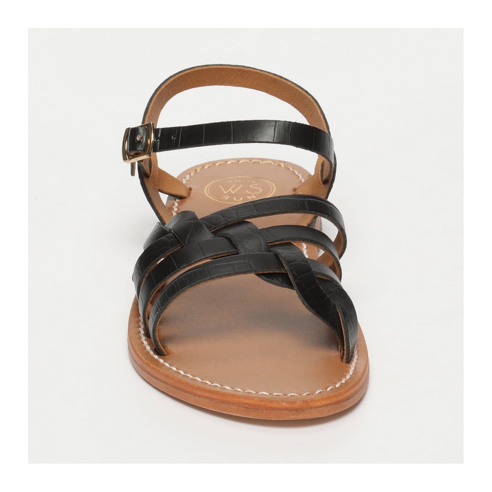 White Sun - Sandalias Rubra - Cuero de cabra negro con estampado de cocodrilo - Motivos