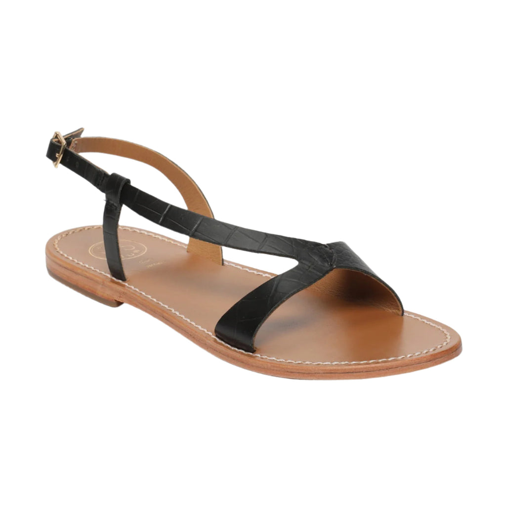 White Sun - Clairvistone Sandals - Black Croco Print Goat - Black Croco