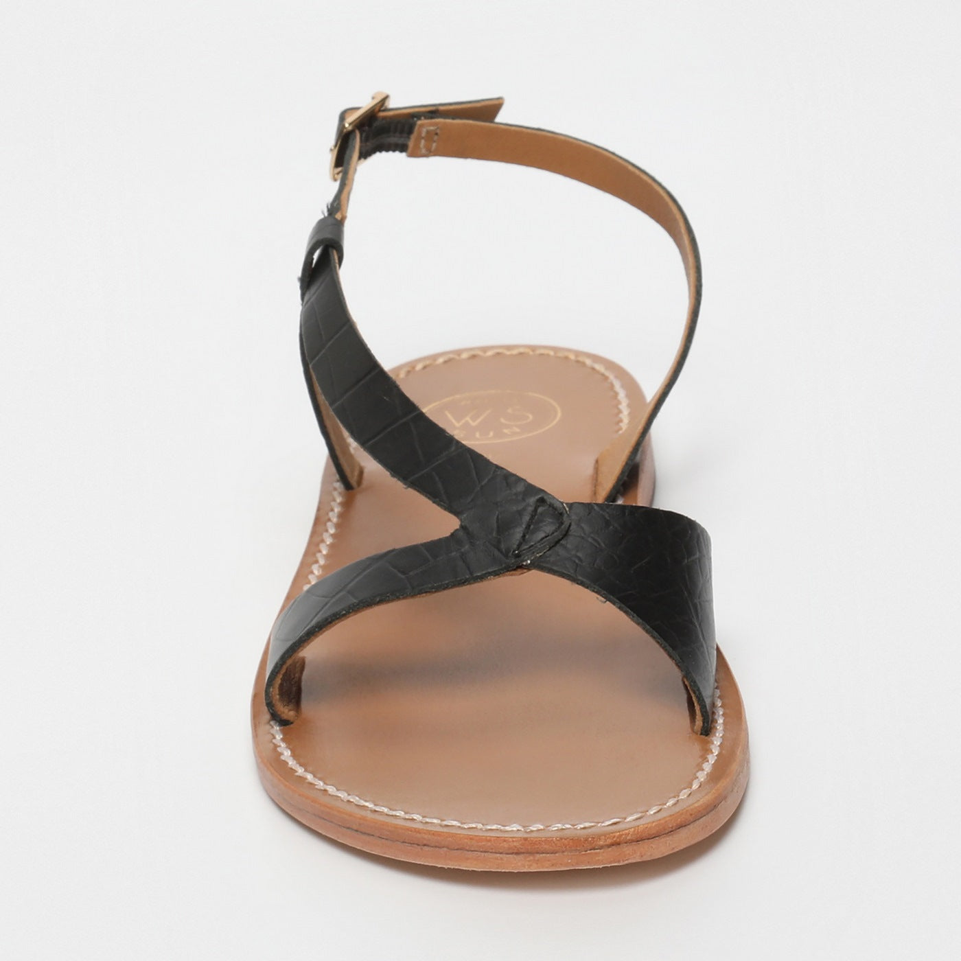 White Sun - Clairvistone Sandals - Black Croco Print Goat - Black Croco