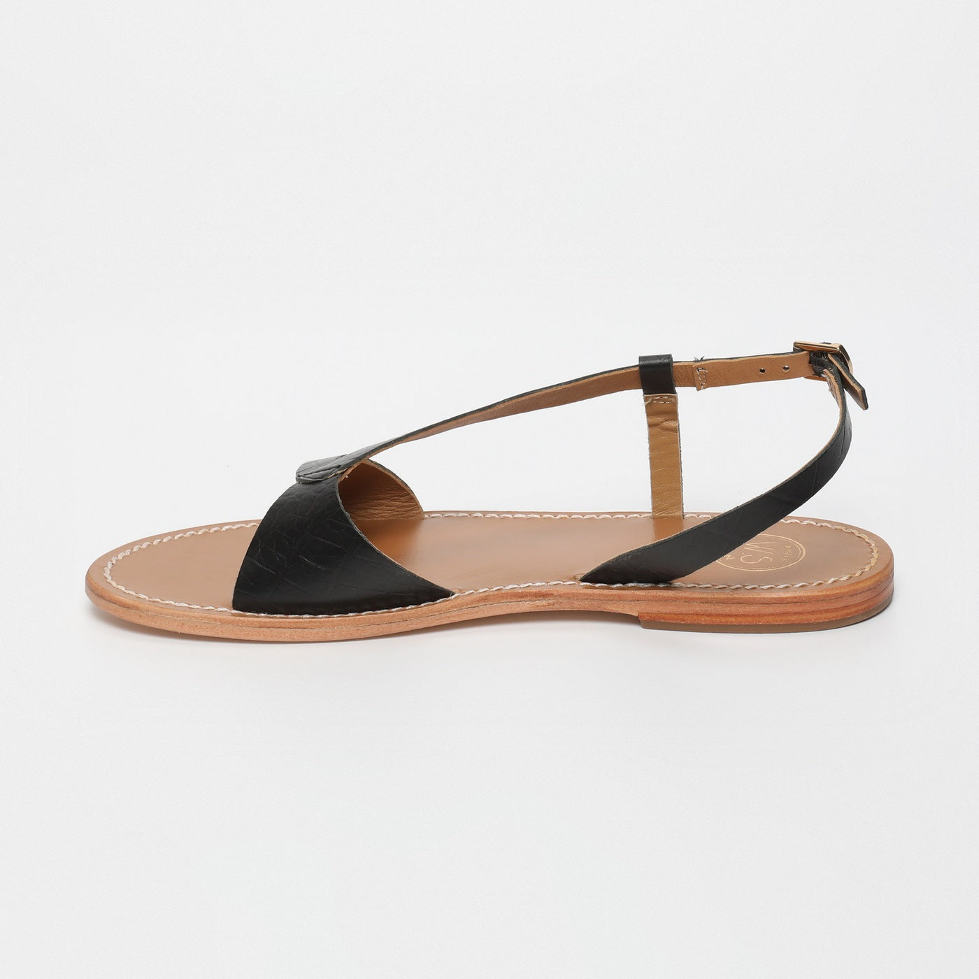 White Sun - Clairvistone Sandals - Black Croco Print Goat - Black Croco