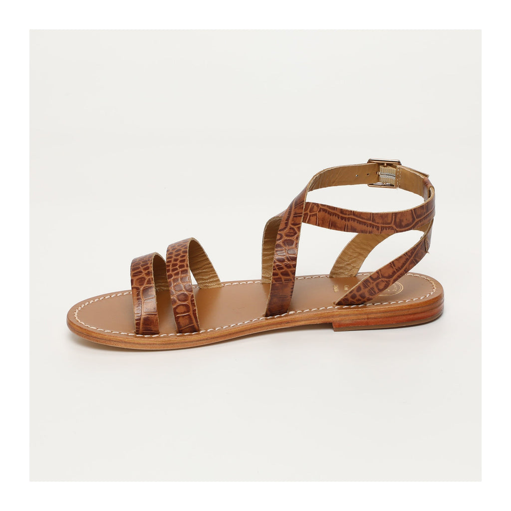 White Sun - Lesia Sandals - Tan Croco Print Goat - Camel Croco