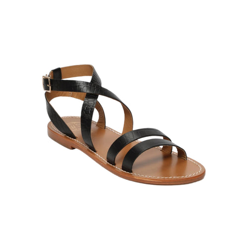 White Sun - Sandales Lesia - Black Croco Print Goat Leather - Black Croco