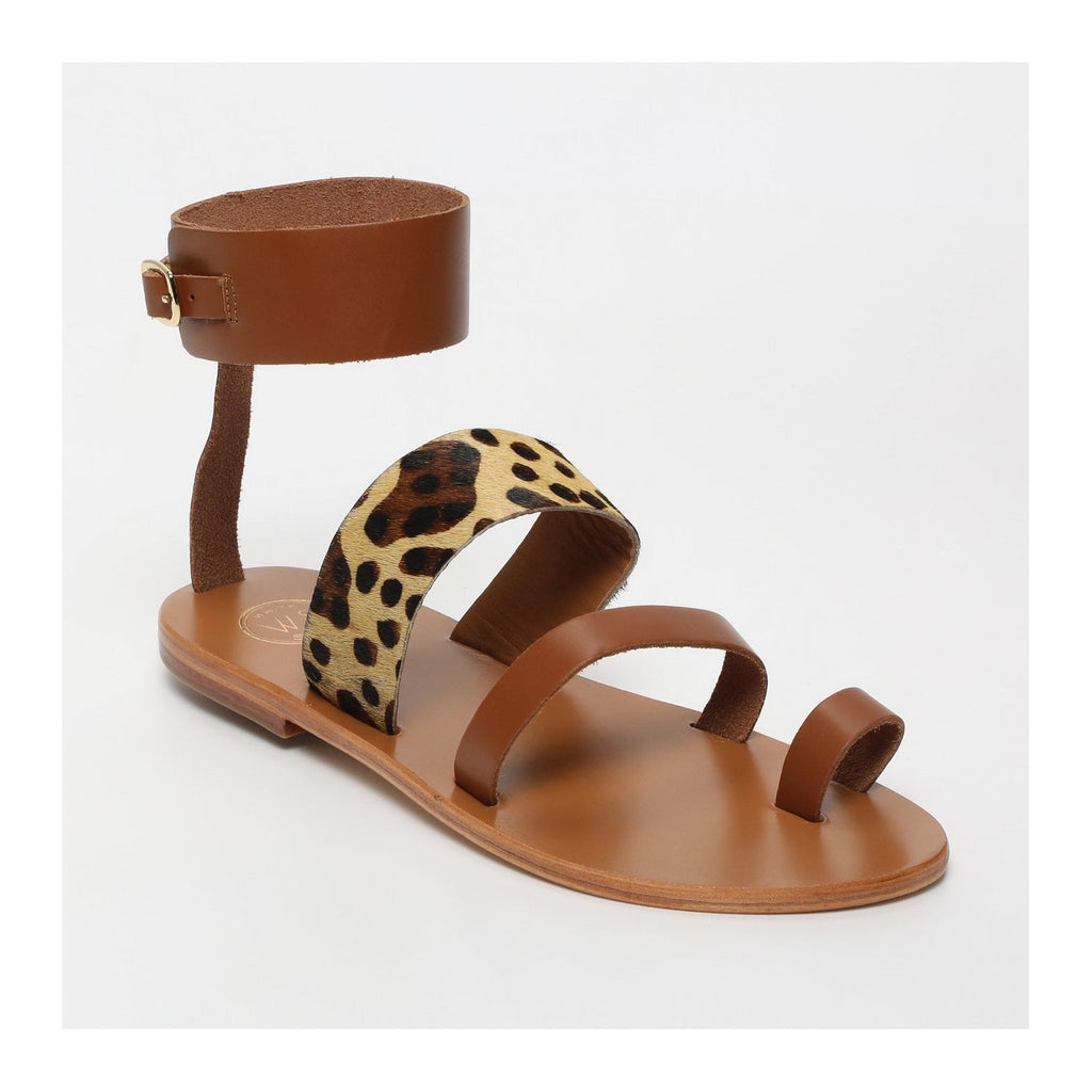 White Sun - Mazda Toe-Post Sandals - Camel and Leopard - Women