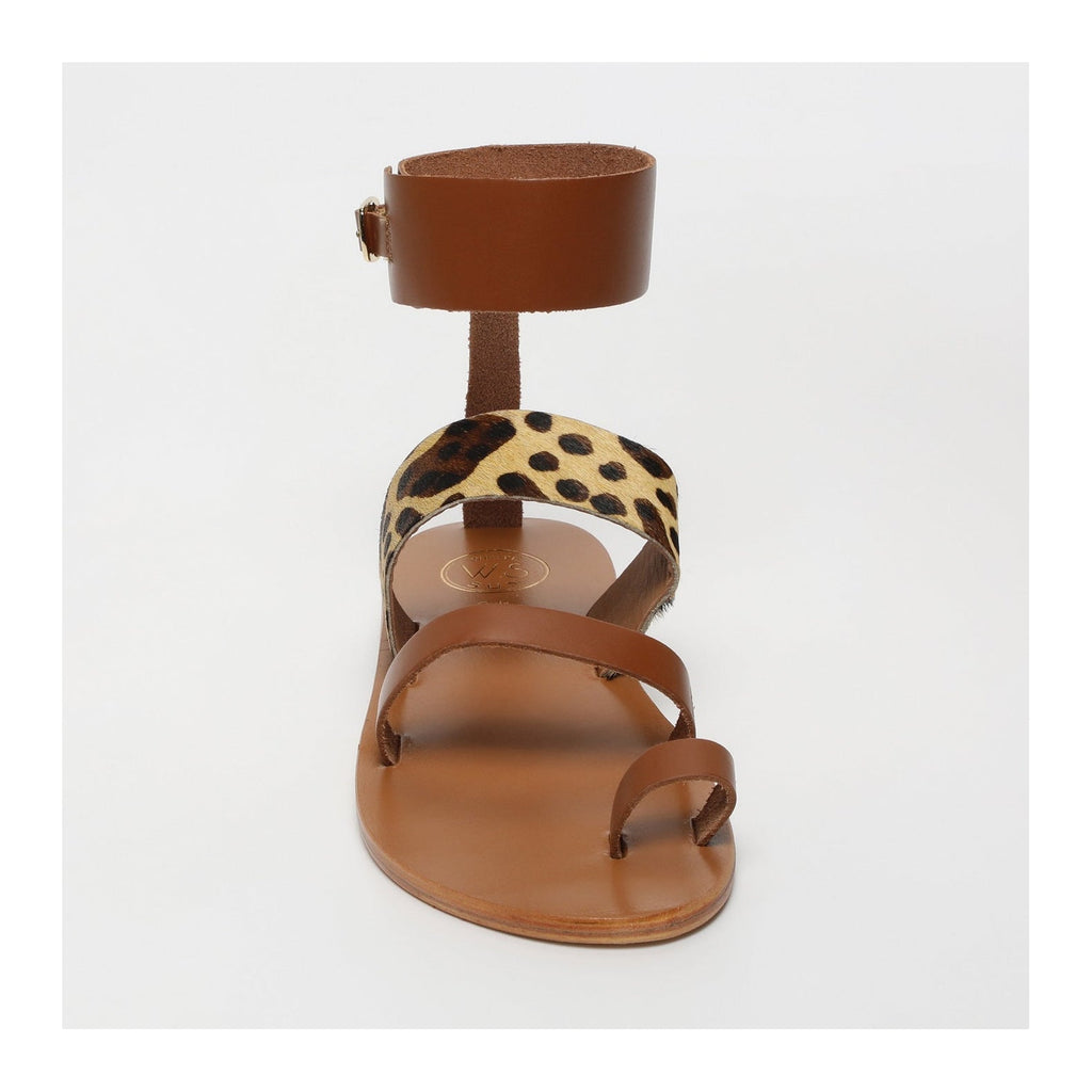 White Sun - Mazda Toe-Post Sandals - Camel and Leopard - Women