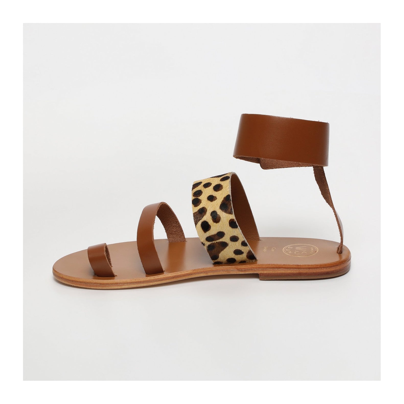 White Sun - Mazda Toe-Post Sandals - Camel and Leopard - Women