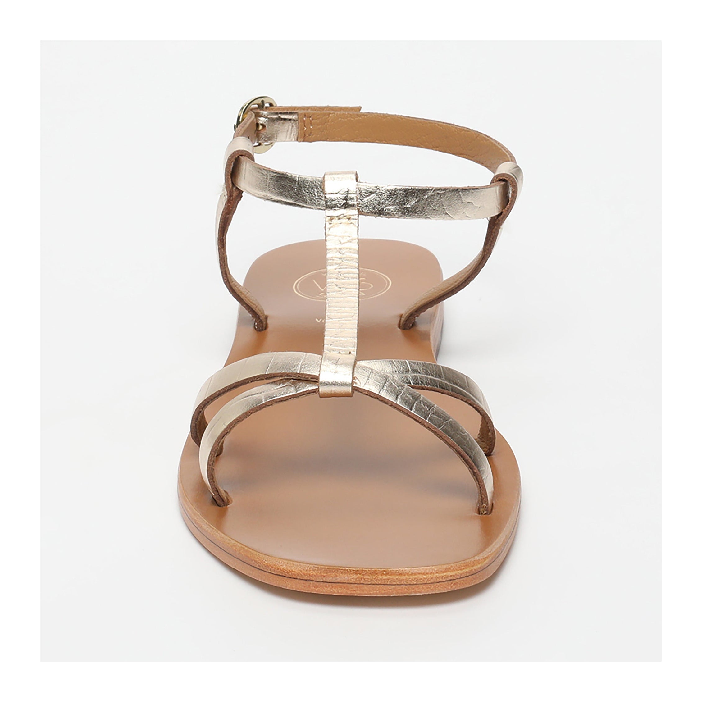 White Sun - Ava Sandals - Light Gold Croco Print Goat - Light Gold Croco