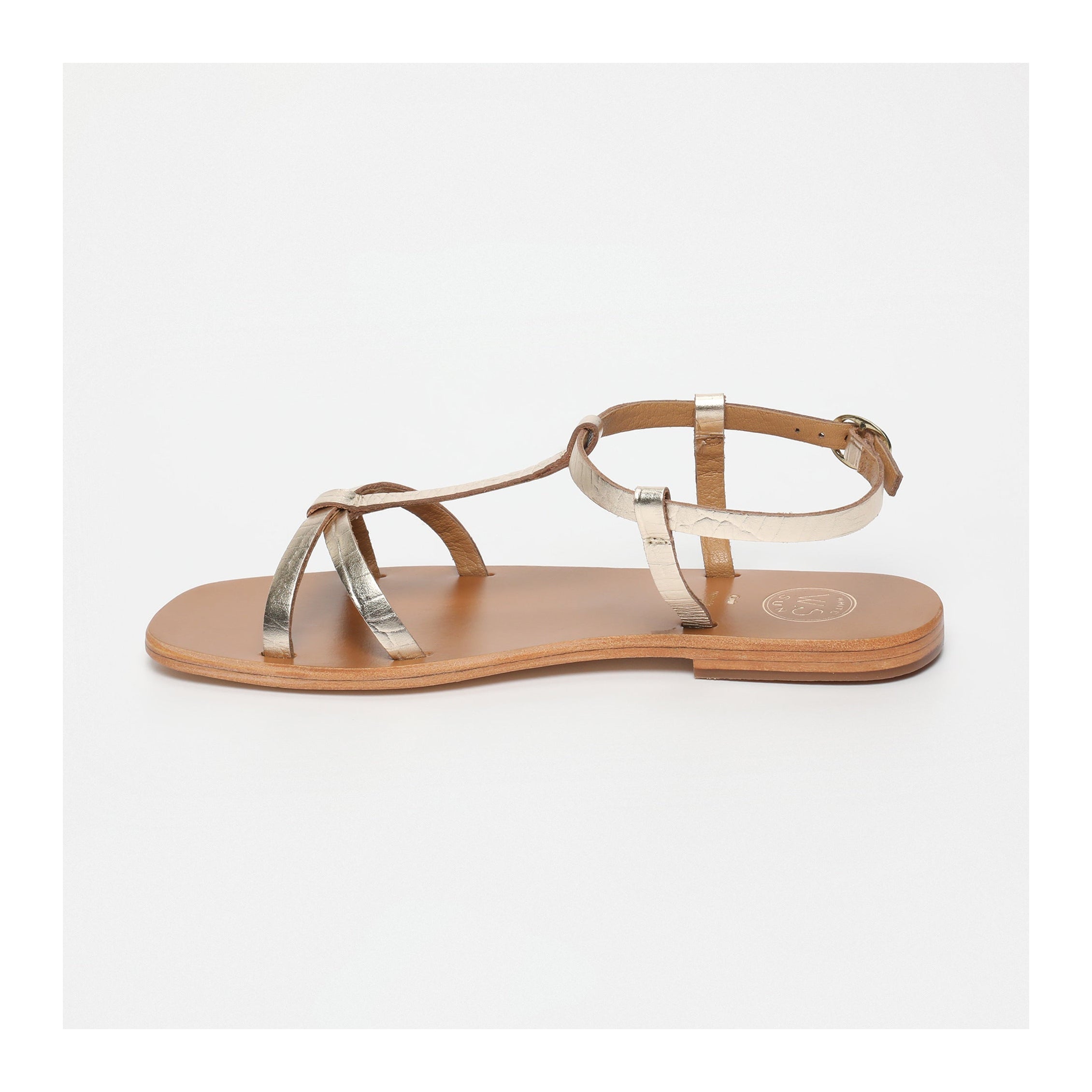 White Sun - Ava Sandals - Light Gold Croco Print Goat - Light Gold Croco