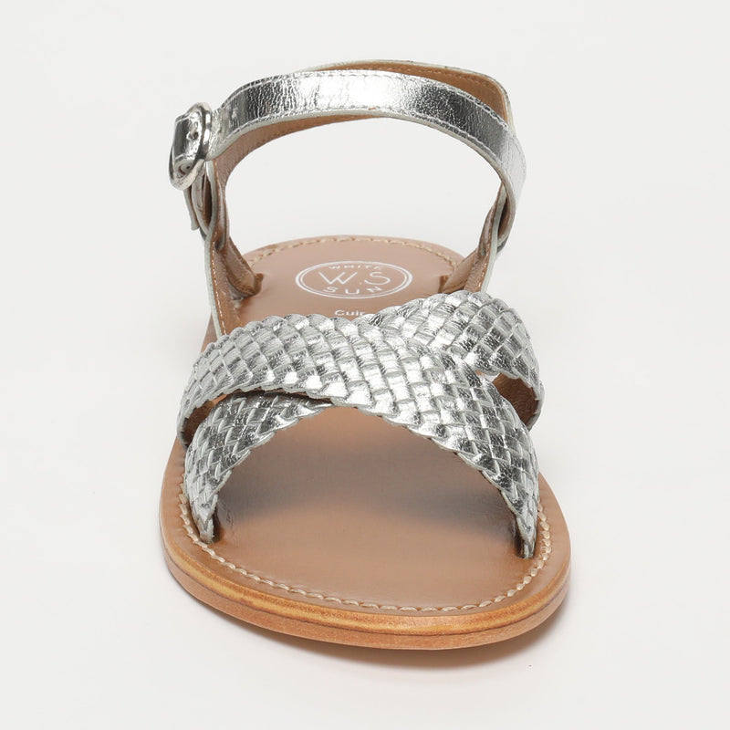 Sol Blanco - Sandalias Bharavi - Cuero de cabra plateado - Plata