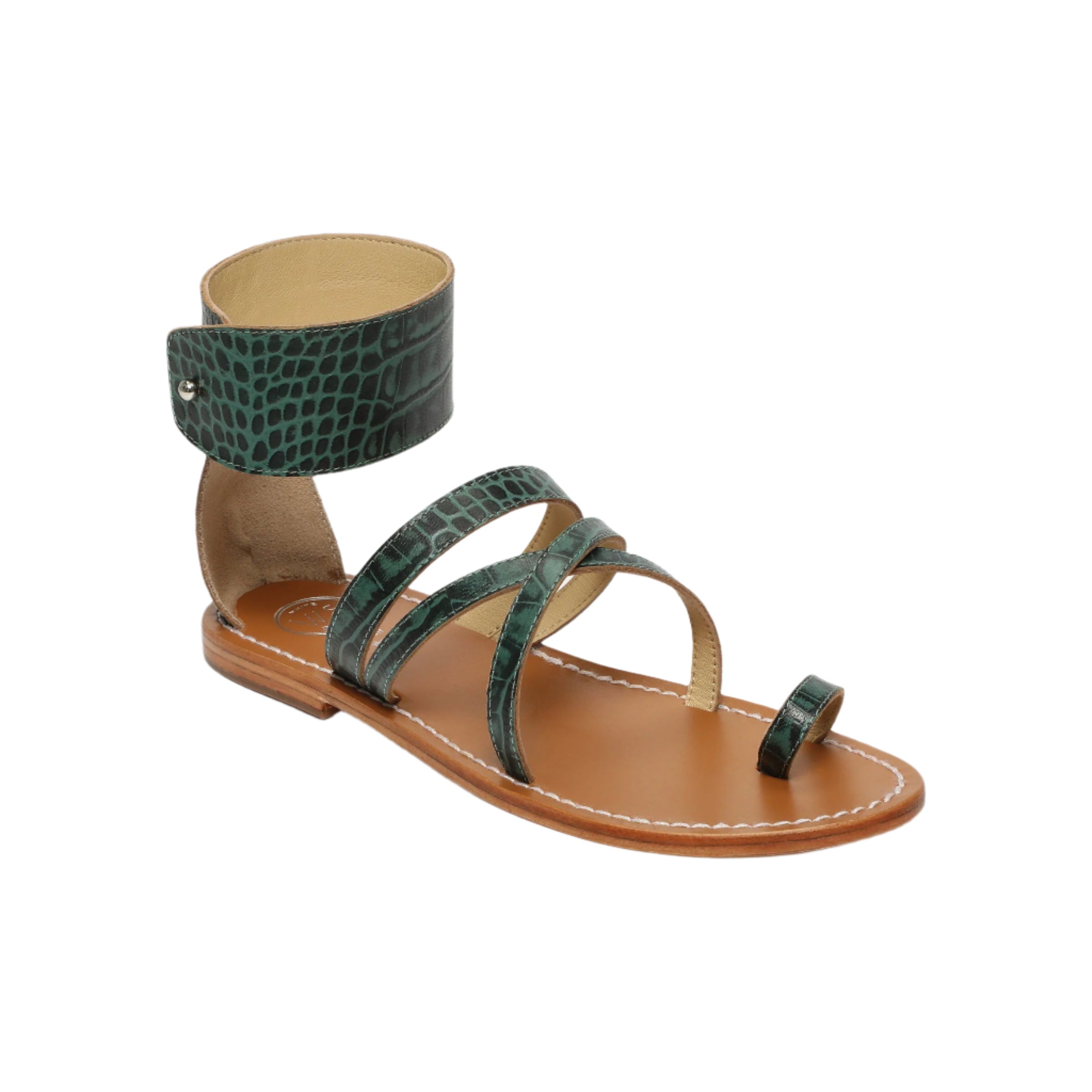 White Sun - Sandalias Darika - Green Croco Print Goat - Green Croco