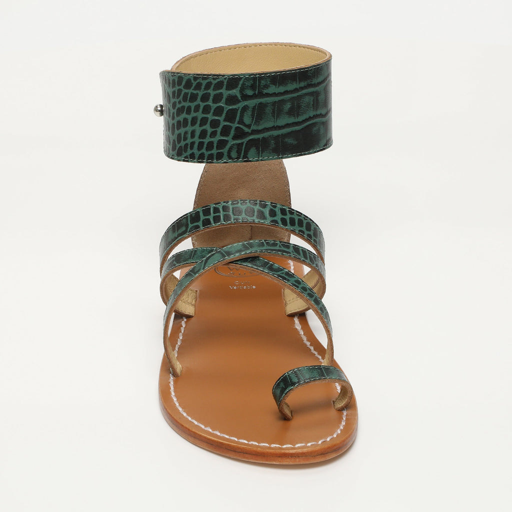 White Sun - Sandalias Darika - Green Croco Print Goat - Green Croco