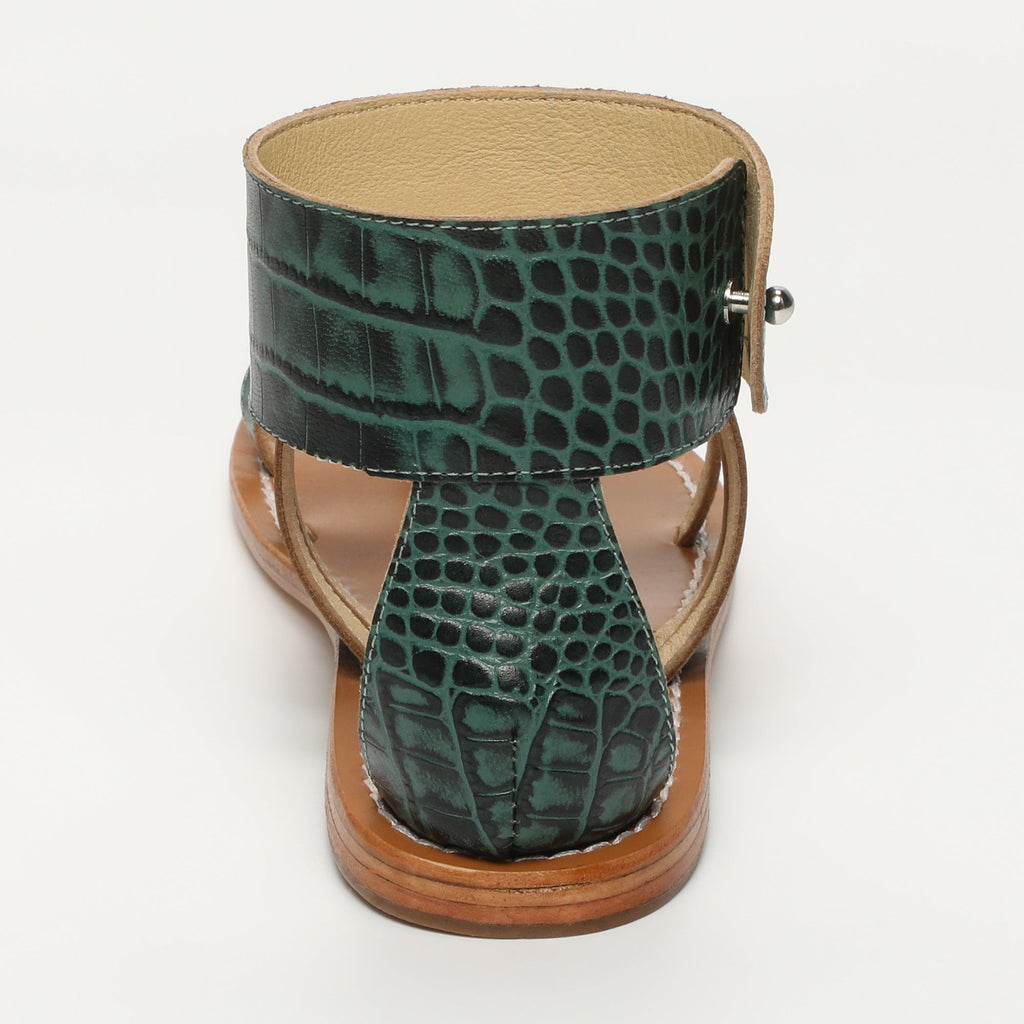 White Sun - Sandalias Darika - Green Croco Print Goat - Green Croco