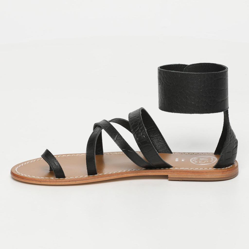 White Sun - Sandalias Darika - Piel de cabra con estampado de cocodrilo negro - Cocodrilo negro