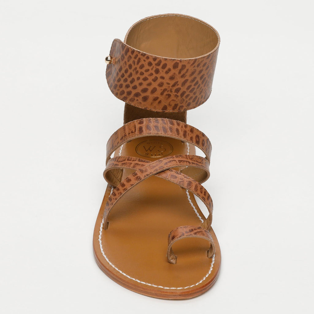 White Sun - Sandalias Darika - Tan Croco Print Goat - Camel Croco