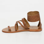 White Sun - Sandalias Darika - Tan Croco Print Goat - Camel Croco