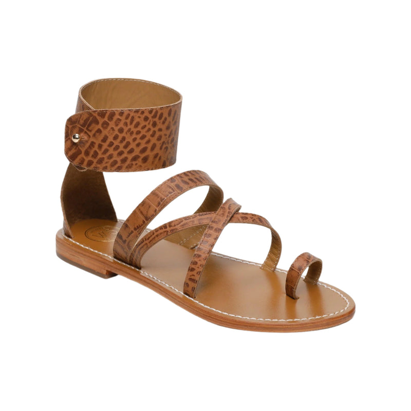White Sun - Sandales Darika - Tan Croco Print Goat - Camel Croco