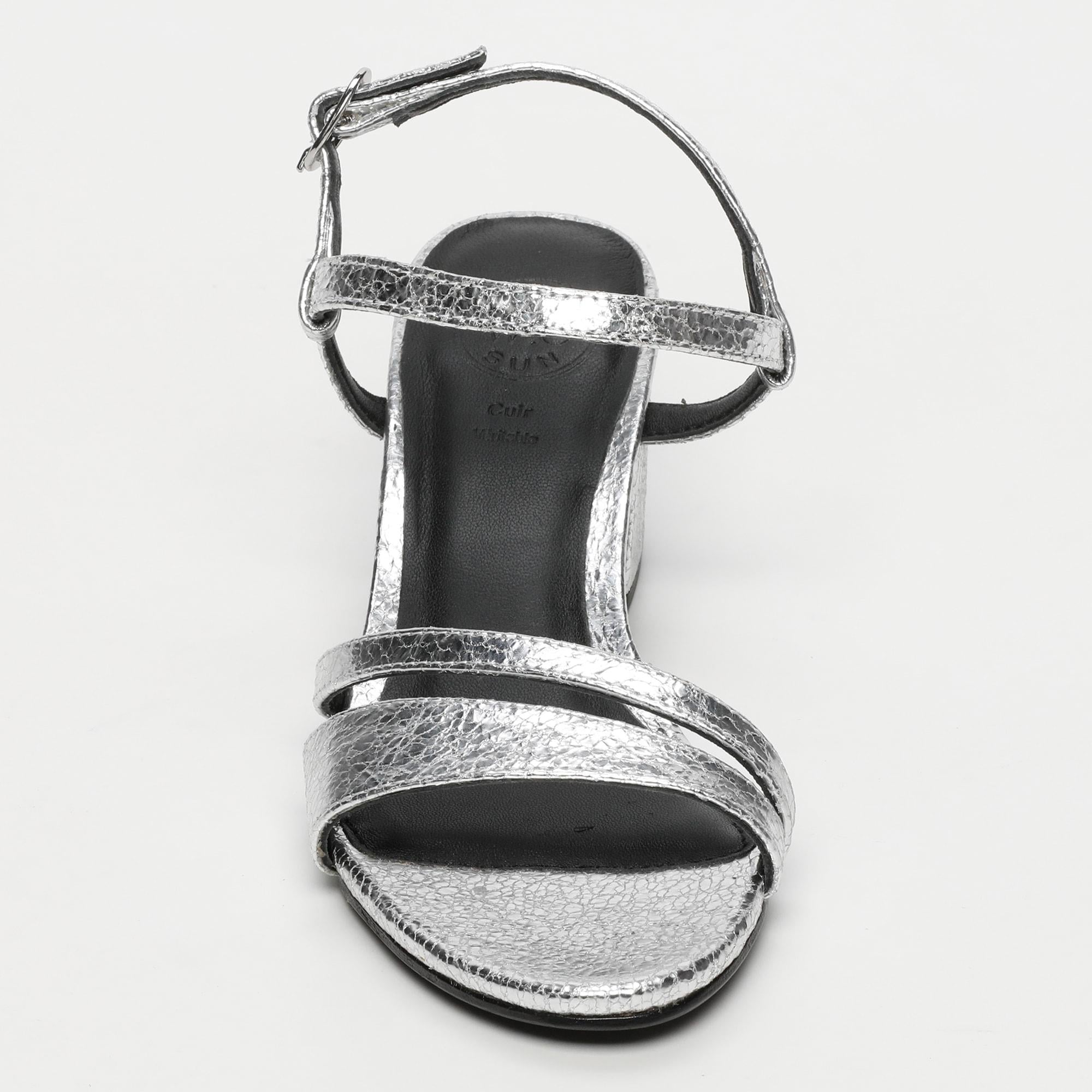 White Sun - Sandales Talon Darshika - Silver Crackle Foil Leather - Silver Crackle