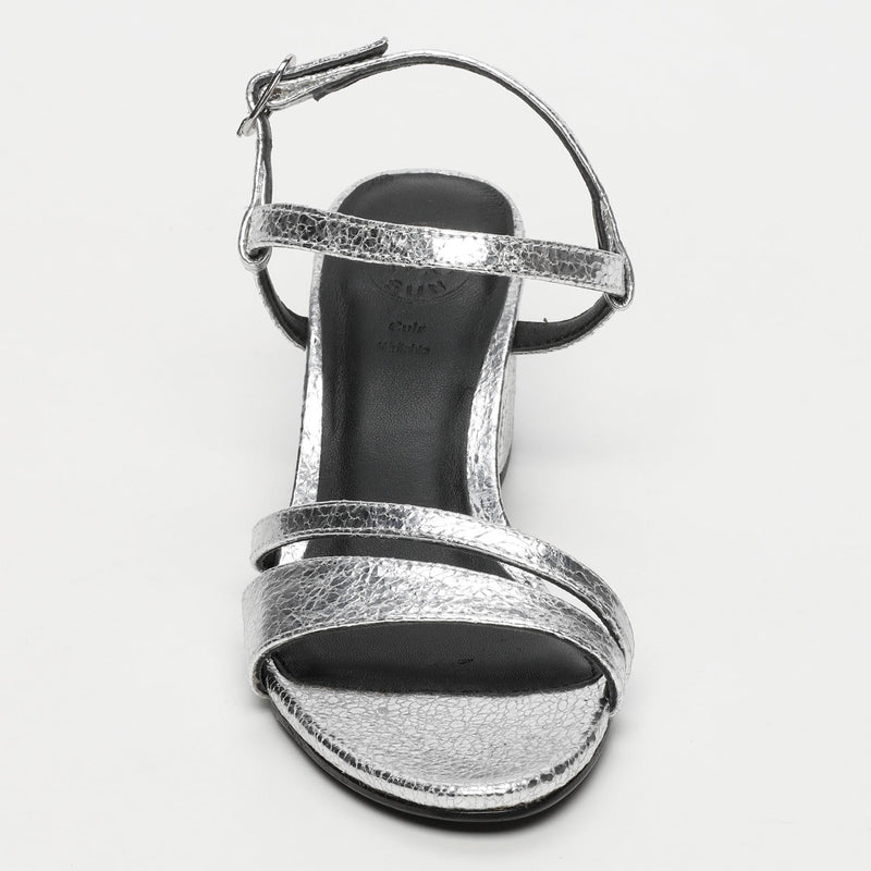 White Sun - Darshika Heel Sandals - Silver Crackle Foil Leather - Silver Crackle