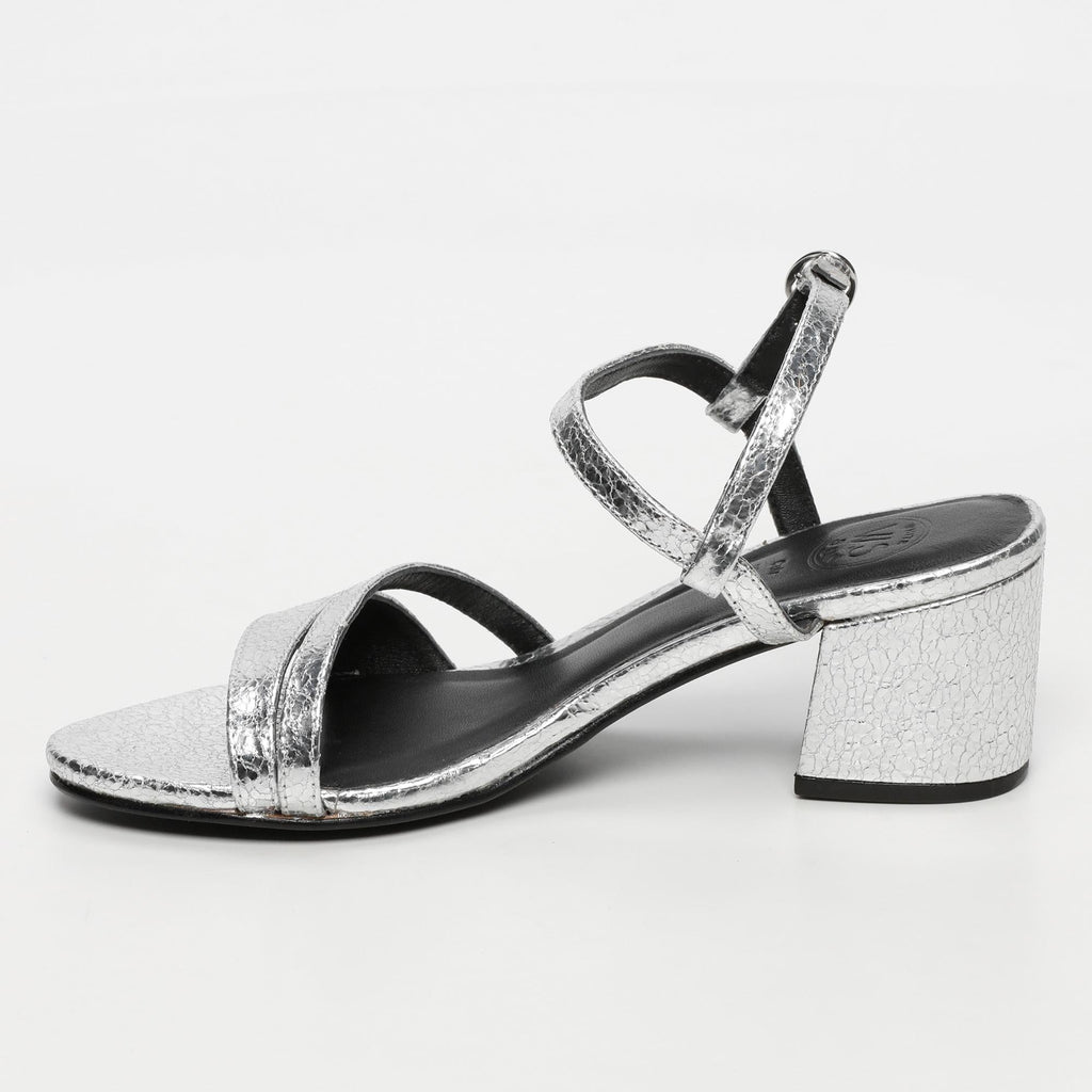 White Sun - Sandales Talon Darshika - Silver Crackle Foil Leather - Silver Crackle