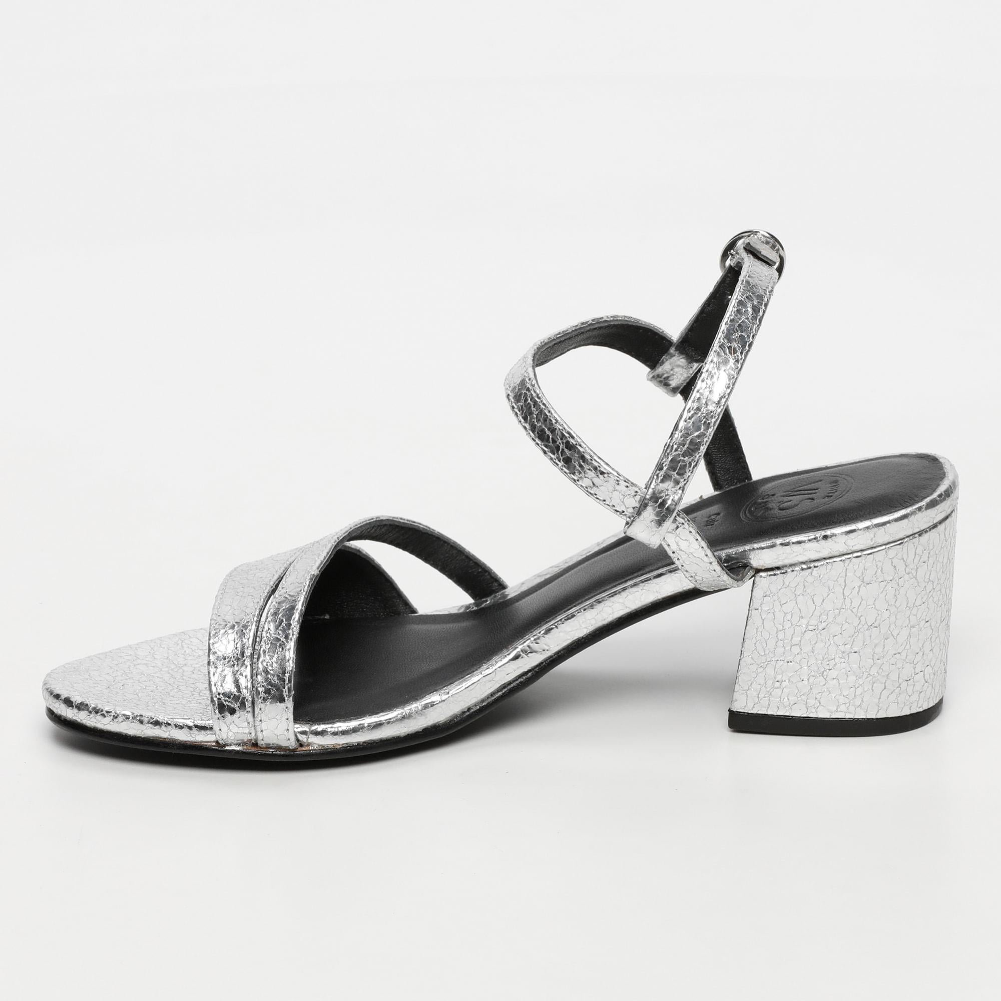 White Sun - Sandales Talon Darshika - Silver Crackle Foil Leather - Silver Crackle