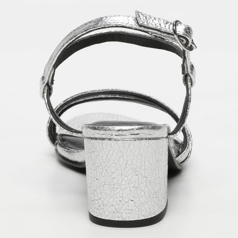 White Sun - Darshika Heel Sandals - Silver Crackle Foil Leather - Silver Crackle