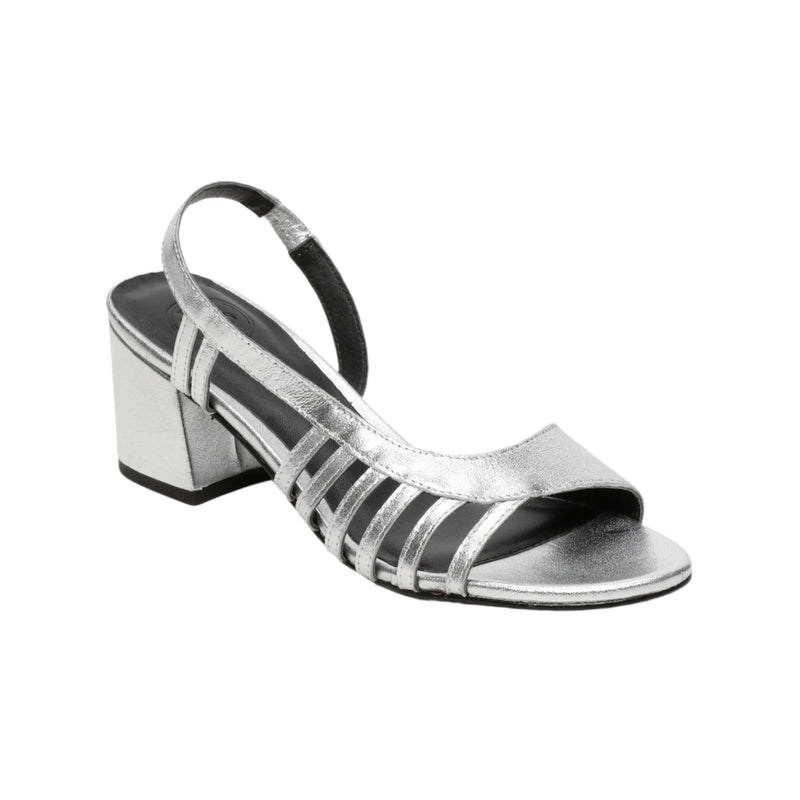 White Sun - Sandales Talon Deeksha - Silver Goat Leather - Silver