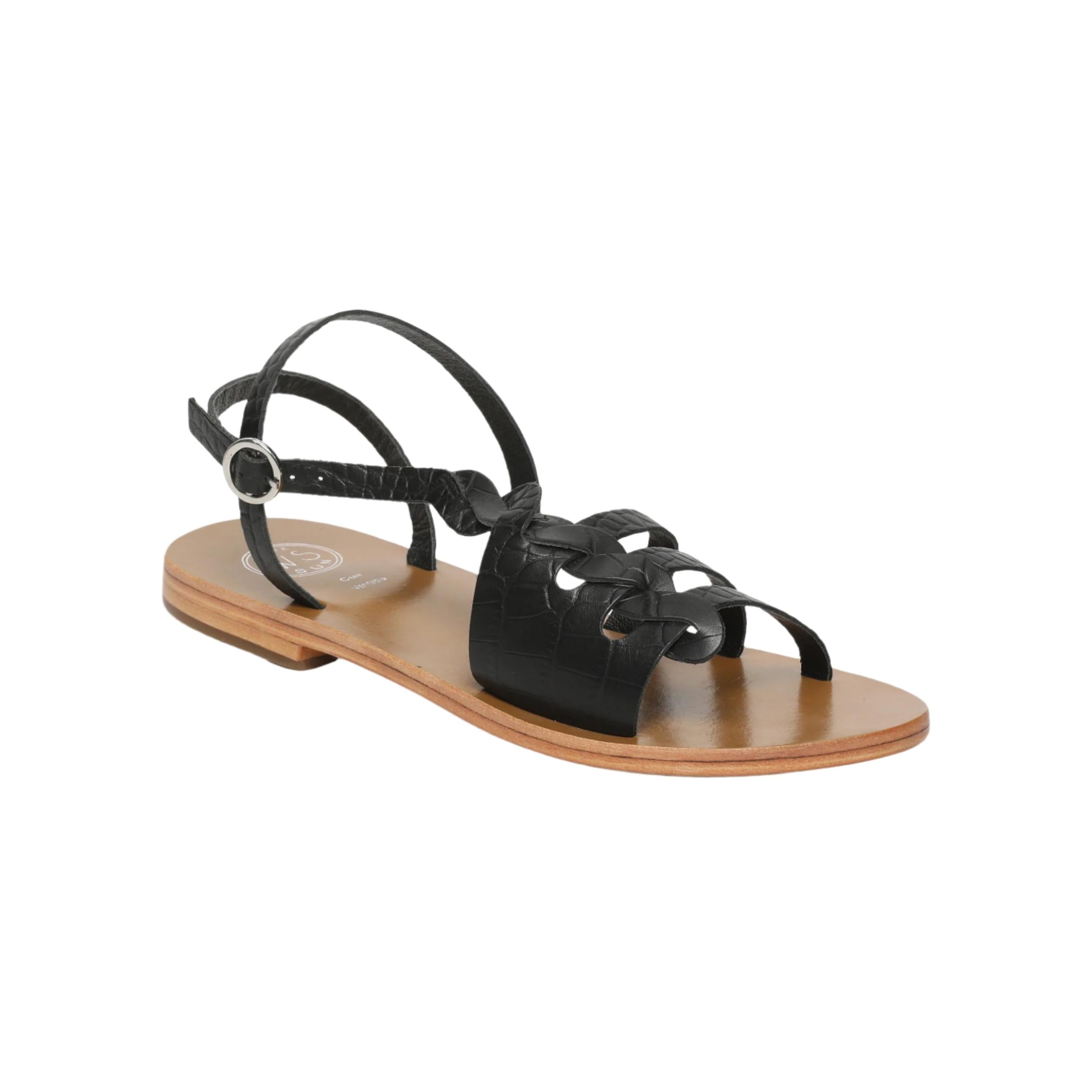 White Sun - Delaram Sandals - Black Croco Print Goat - Motifs