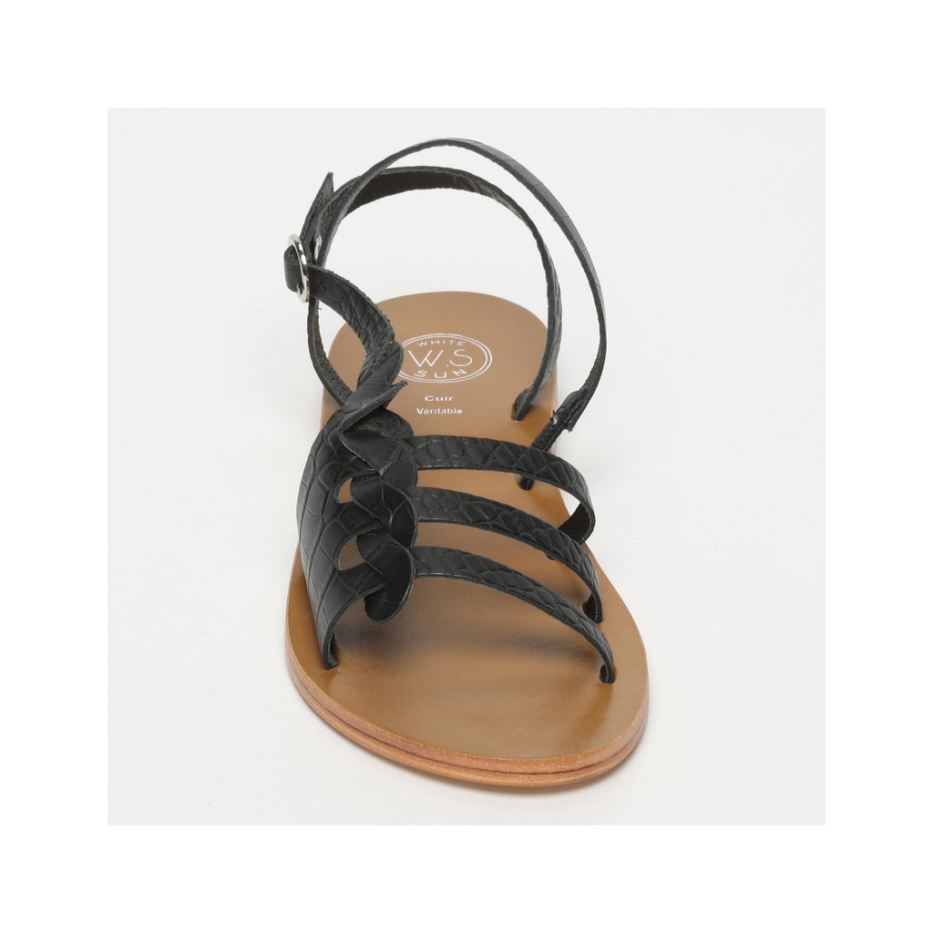 White Sun - Delaram Sandals - Black Croco Print Goat - Motifs