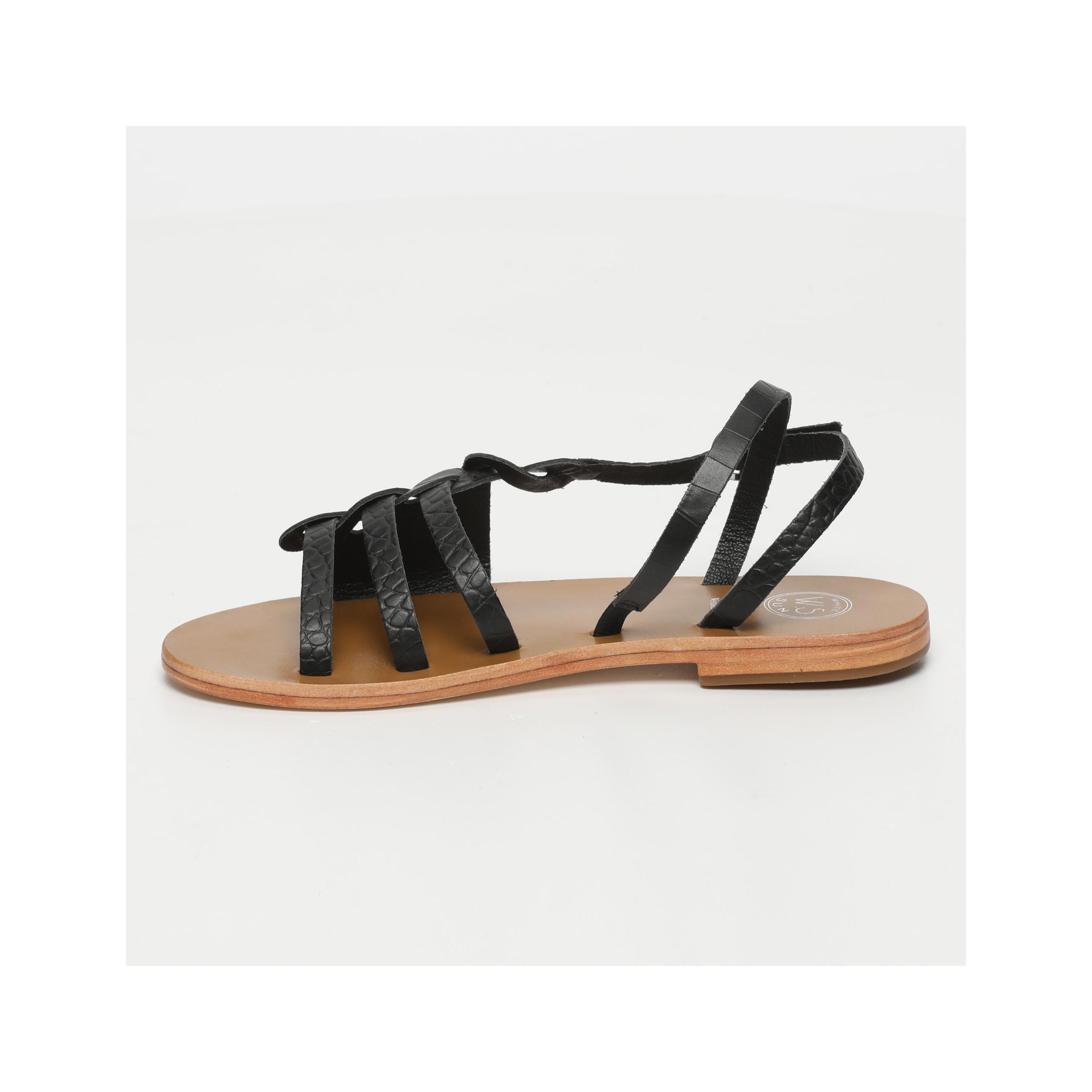 White Sun - Delaram Sandals - Black Croco Print Goat - Motifs