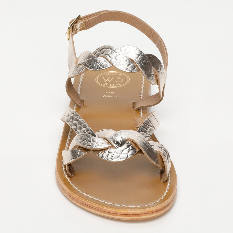 Sol Blanco - Sandalias Faro - Cabra Estampado Cocodrilo Dorado Claro - Dorado