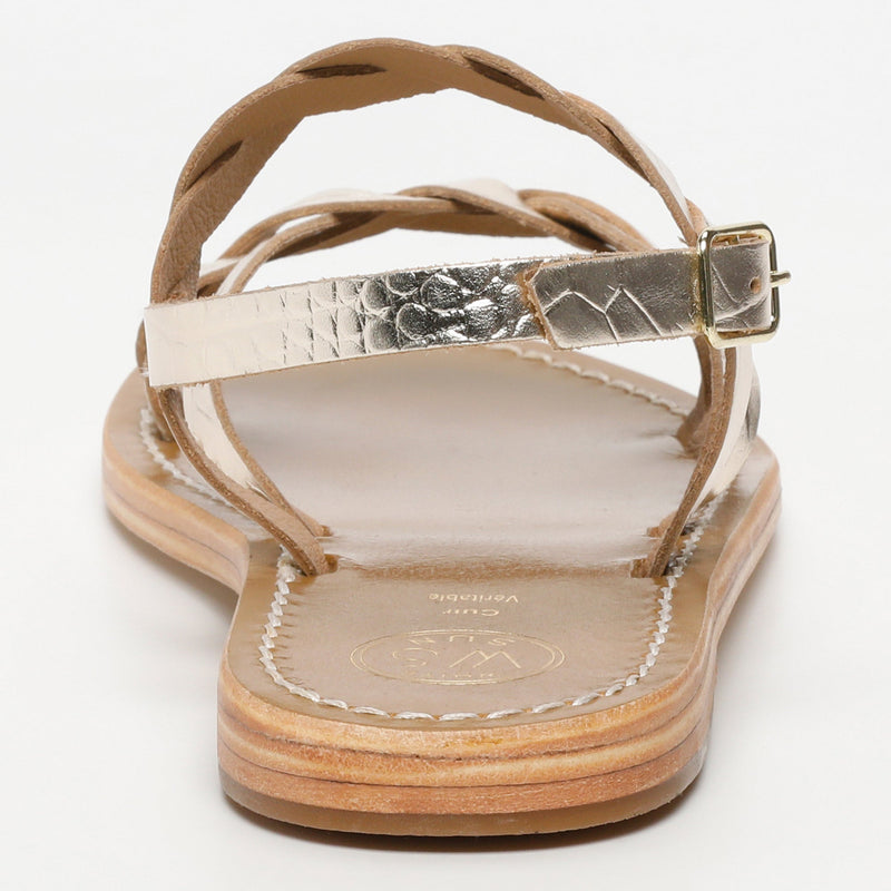Sol Blanco - Sandalias Faro - Cabra Estampado Cocodrilo Dorado Claro - Dorado