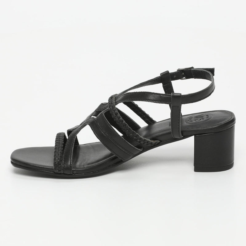 White Sun - Sandalias Tacón Fuyu - Piel De Cabra Negra - Negro