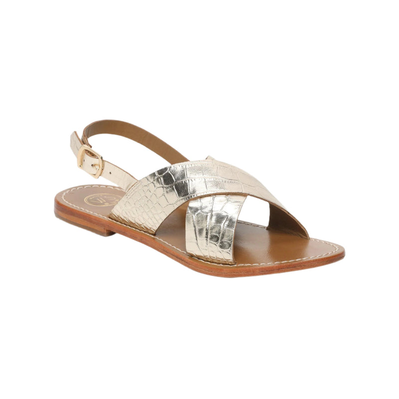 Sol Blanco - Sandalias Macapa - Cabra Estampado Croco Oro Claro - Croco Oro Claro