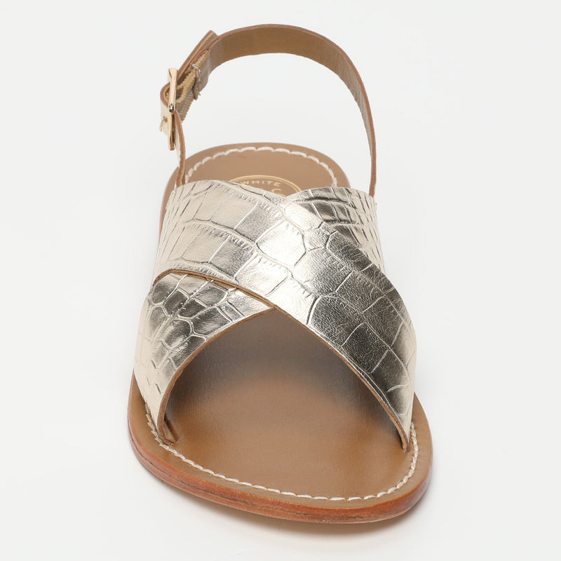 Sol Blanco - Sandalias Macapa - Cabra Estampado Croco Oro Claro - Croco Oro Claro