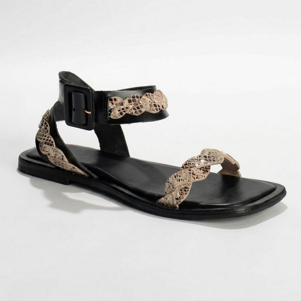 Sandalias Ambar - Black+Beige Snake